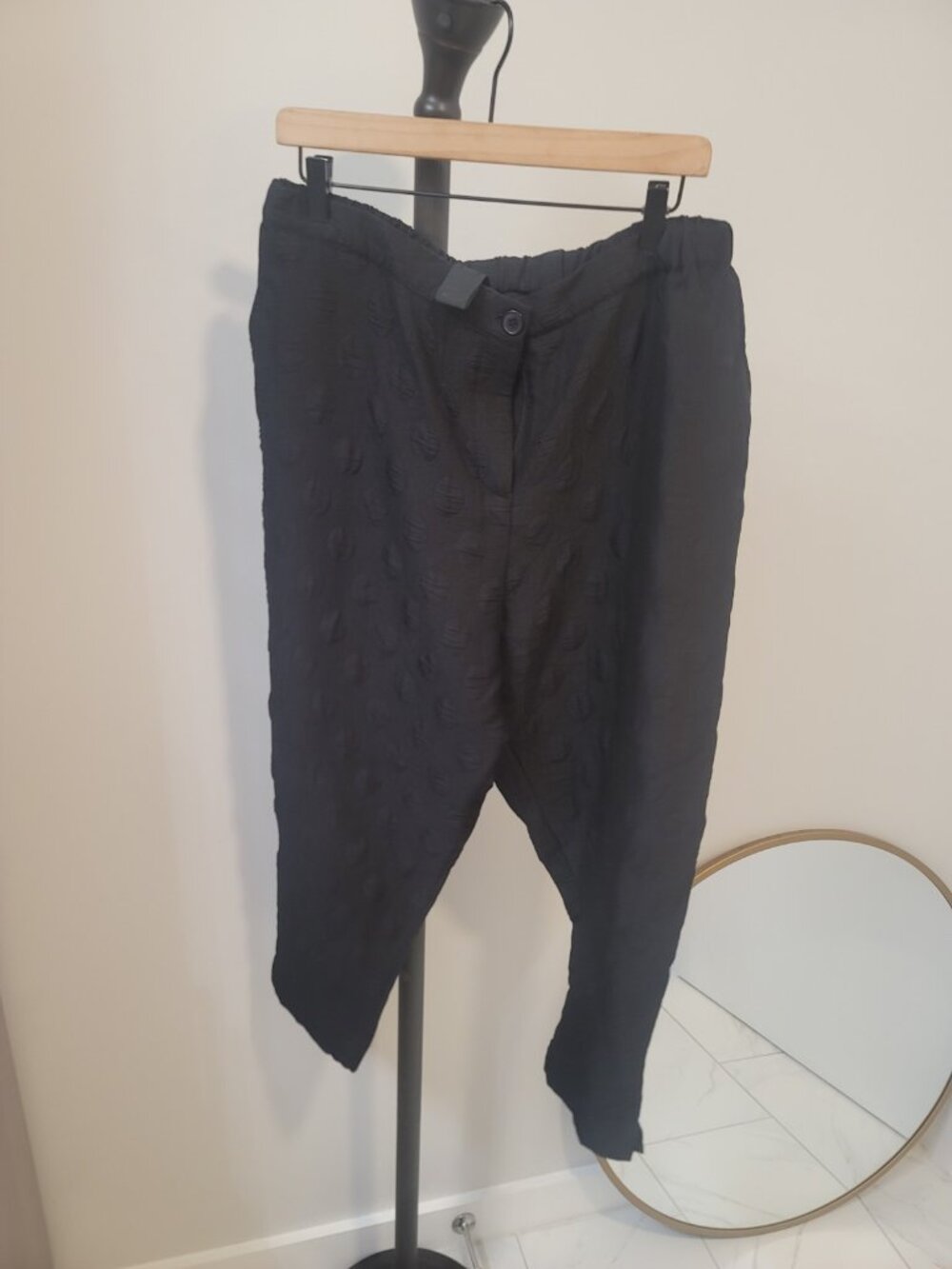 Kedem Sasson Flowy Wide Leg Capri Pants Textured Boho Indie Sz 2 Black - Picture 2 of 8